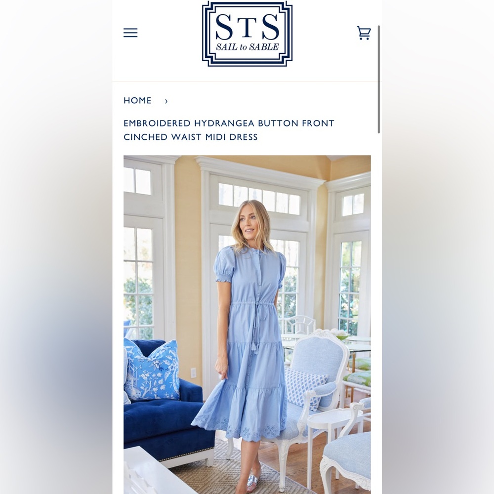 Sail to Sable Blue Hydrangea midi dress